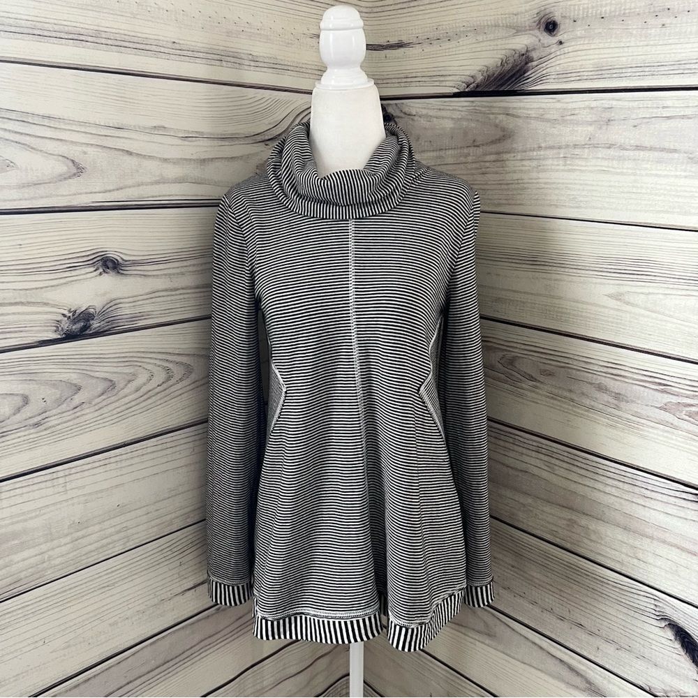 Anthropologie Maeve Black & White Striped Cowl Neck Sweatshirt